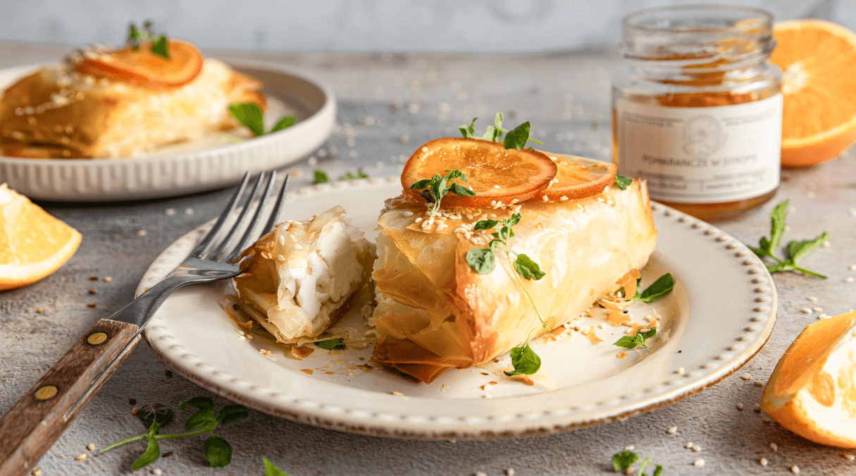 Feta zapiekana w filo z pomarańczami