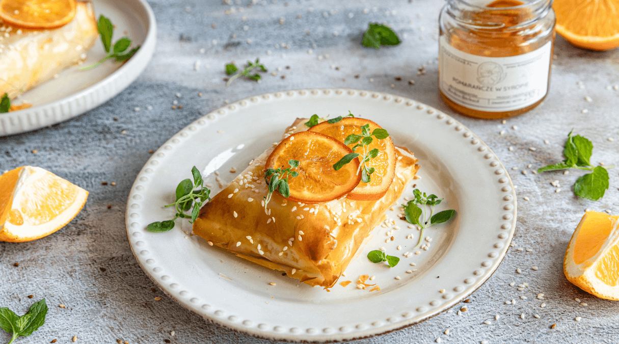 Feta zapiekana w filo z pomarańczami